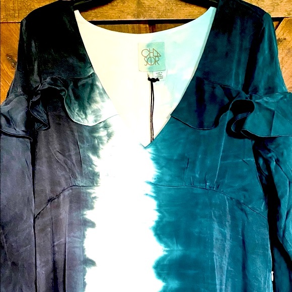 Chaser Ruffled Silk Tie Dye Mini Dress NWT - Picture 3 of 16